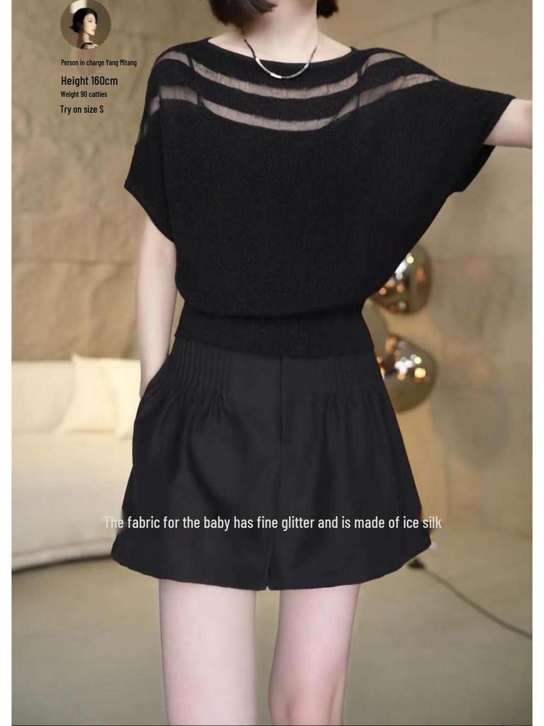 2025 Summer Round Neck Ice Silk Organza Short Sleeve Women's Fashionable Versatile T-shirt