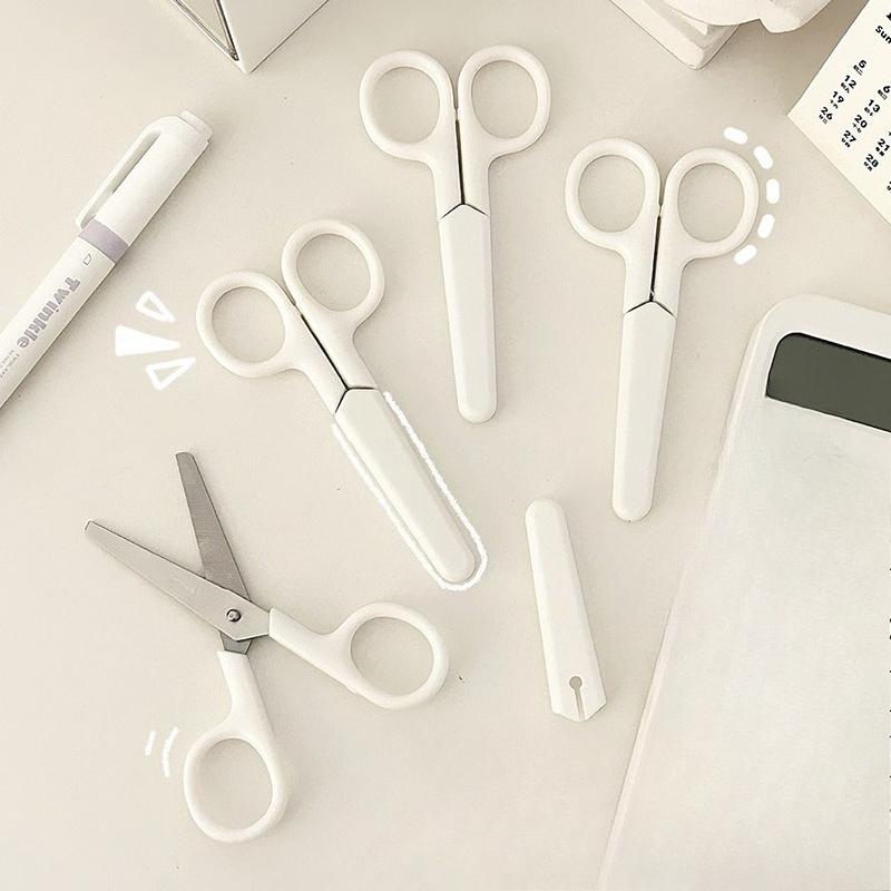 Scissors Portable Paper Cutting Knife White Handmade Small Scissors Office Set with Cover Safe Artistic Small Scissors
