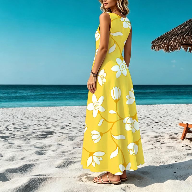 Casual Women’s Maxi Dress,Beach Vibes Sleeveless Lightweight Loose Fit Summer Dress,Perfect for Beach Walks Picnics