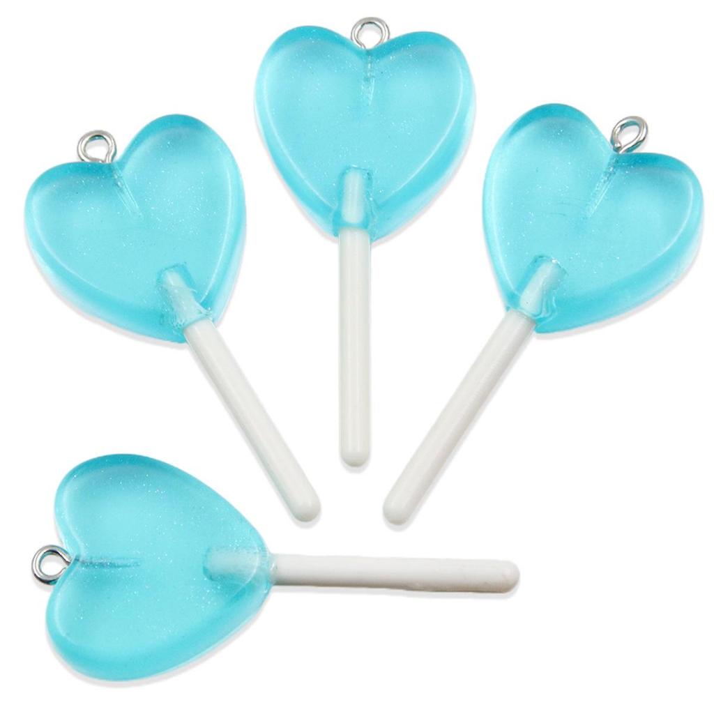 Handmade Glitter Lollipop Resin Star & Heart Pendants - Set of 3 DIY Color Sticks