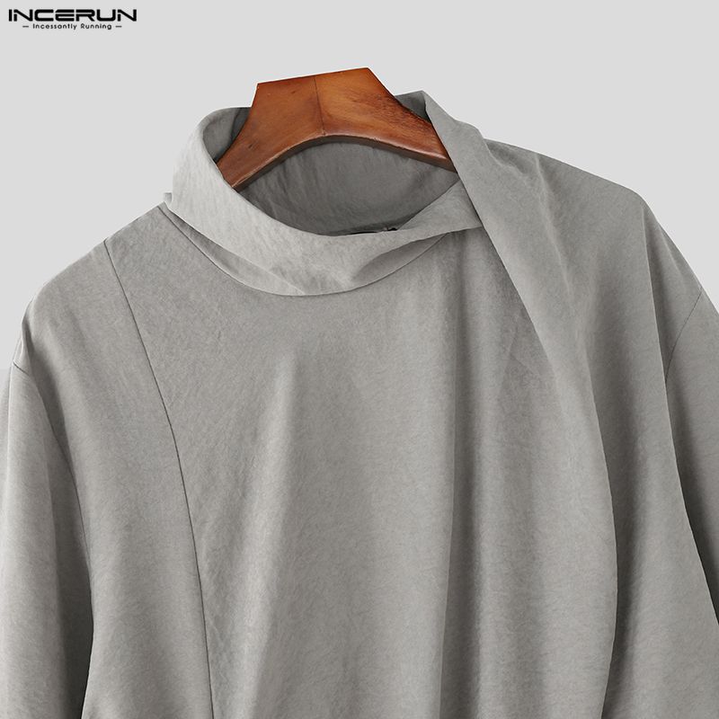 INCERUN 2PCS Men High Neck Long Sleeve Twisted T-shirt Long Ruffled Layers Pants Culottes Sets Outfits