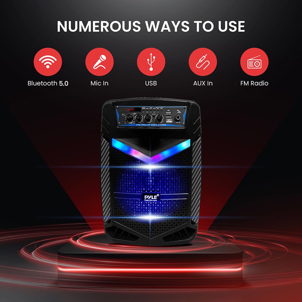 Pyle 400W Wireless Bluetooth Outdoor Portable PA System Recording Karaoke DJ Party Rechargeable Radio Pyle PPHP842B Speaker, Rechargeable, Use, 3.1kg