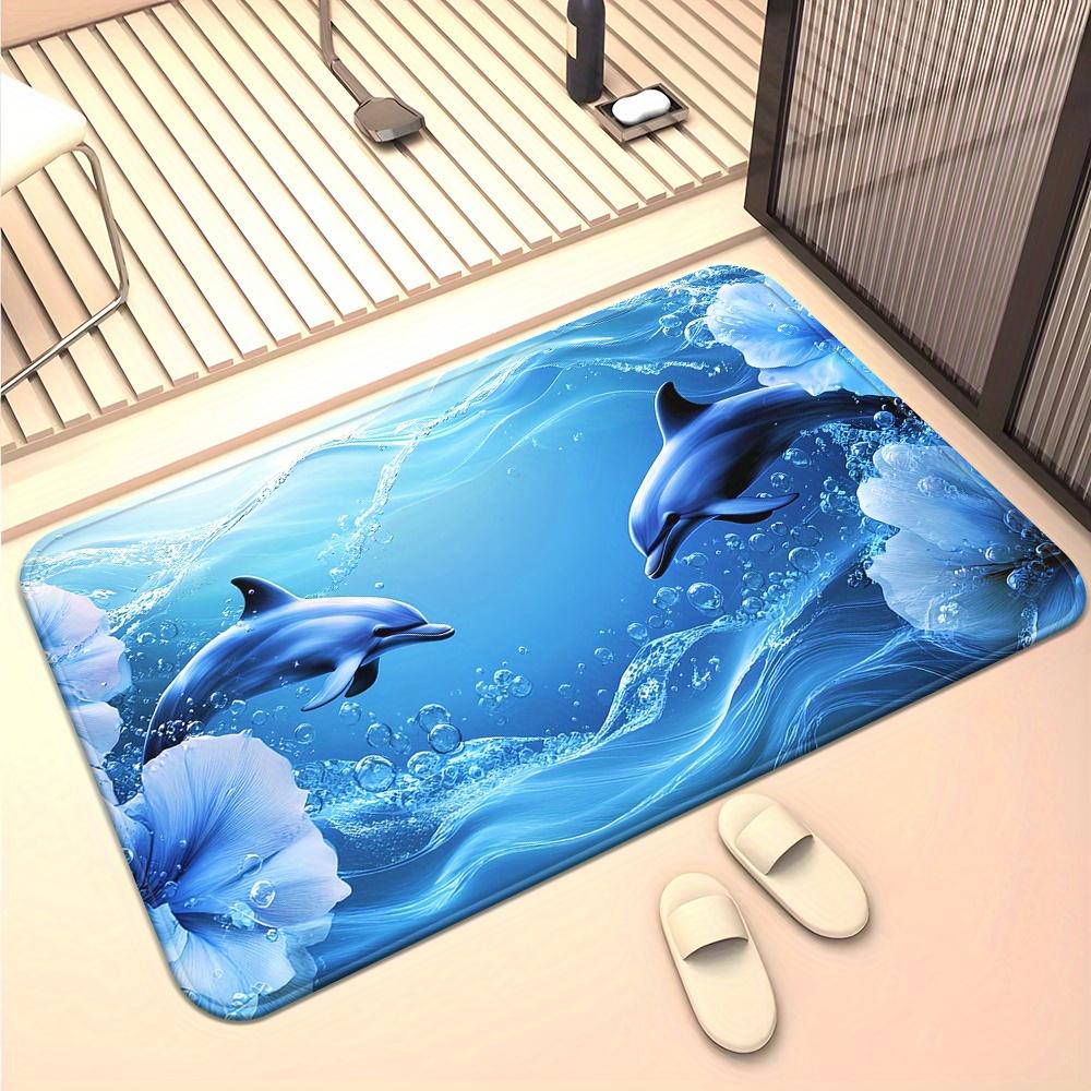Blauer Ozean Delfin Muster Teppich, Dekorativer Boden Teppich für Badezimmer Schlafzimmer Küche, Küsten inspiriertes Zuhause Matte