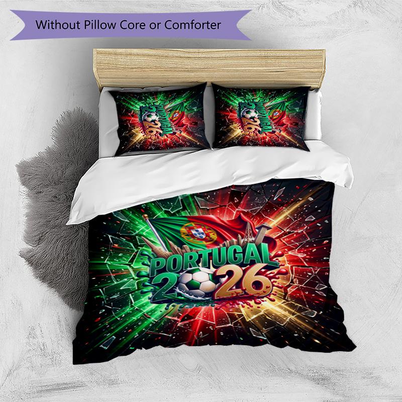Set Biancheria da Letto Stampata Calcio Portogallo 3 Pezzi Set Copriletto Traspirante Accogliente come Regalo per la Casa Nuova o per le Feste