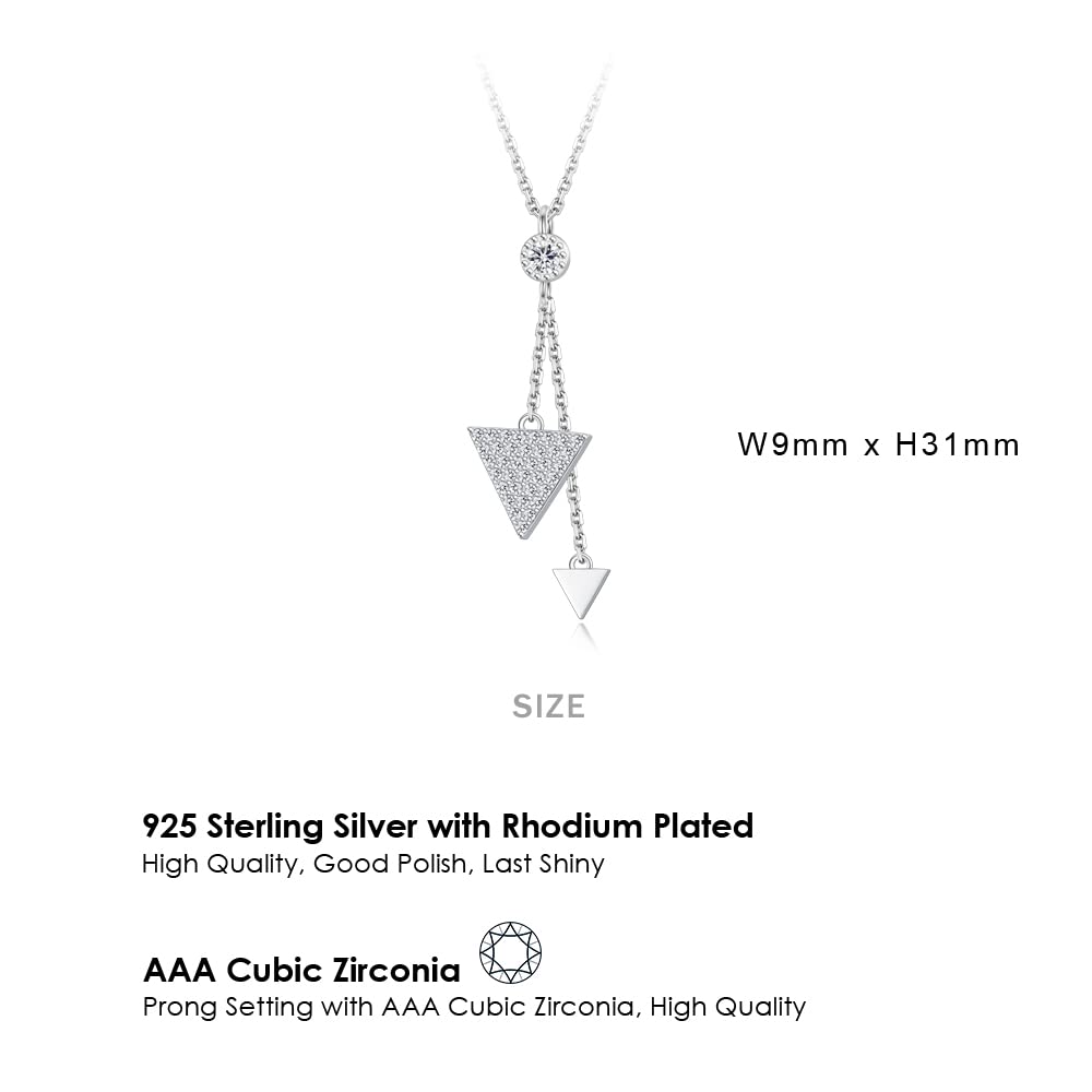 Ashley Jewelry Necklace, Sterling Silver 925, Triangle Pendant, Stylish and Simple Design for Women (Clear)