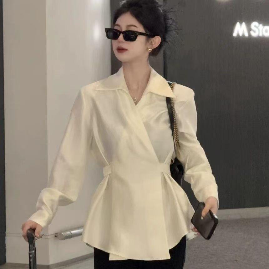 

Новый 2025 Утягивающий топ из французского шелкового атласа: Стиль инфлюенсера, Большой размер, Весенняя коллекция XL for 120-135 lbs белый