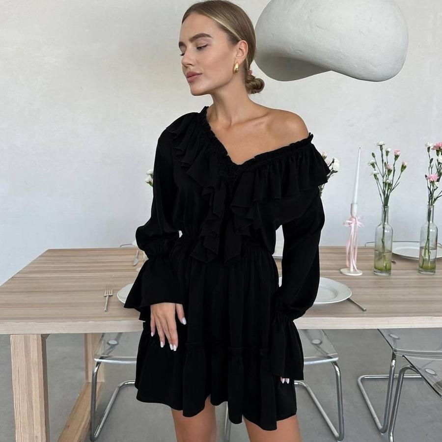 New Fashion V-Neck Ruffled Sleeve Volante Sleeve White Dress Spring Women's Design Sense Puff Skirt
