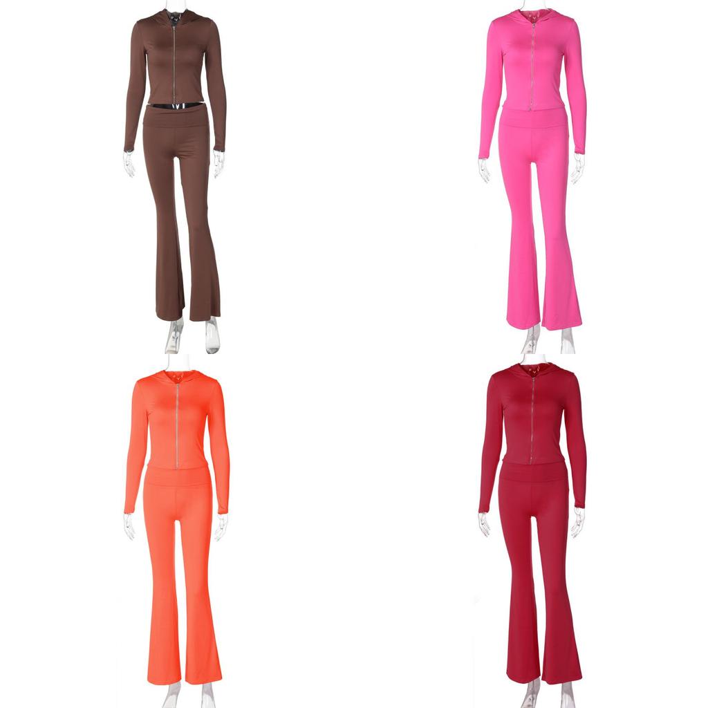 Streetwear Kapuzenpullover mit langen Ärmeln und Hose Set mit Einsätzen für Damen