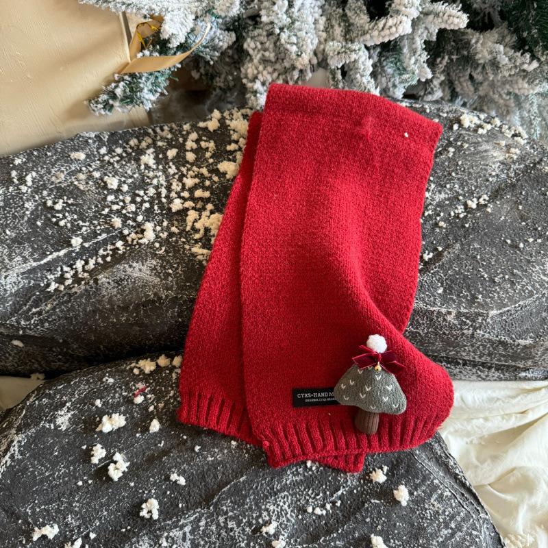 Red Christmas New Scarf For Children Student Winter Cute Cartoon Warm Thickened Knitted Scarves Girls Boys Scarf New Gift