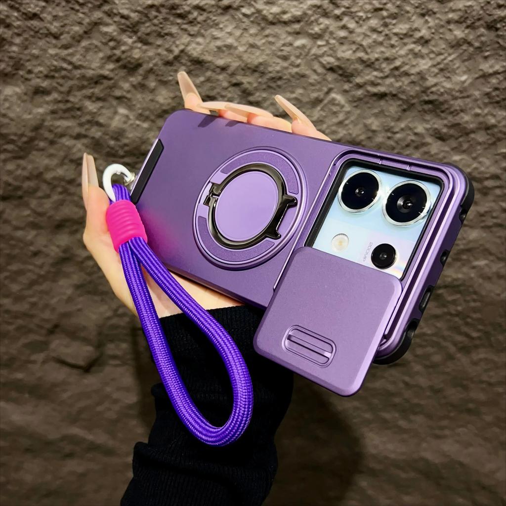 Armor Magnetic phone Case for Redmi Note 13 Pro + Plus 5G 4G  Xiaomi note13 5G Lanyard Slide Camera Protection Shockproof Cover