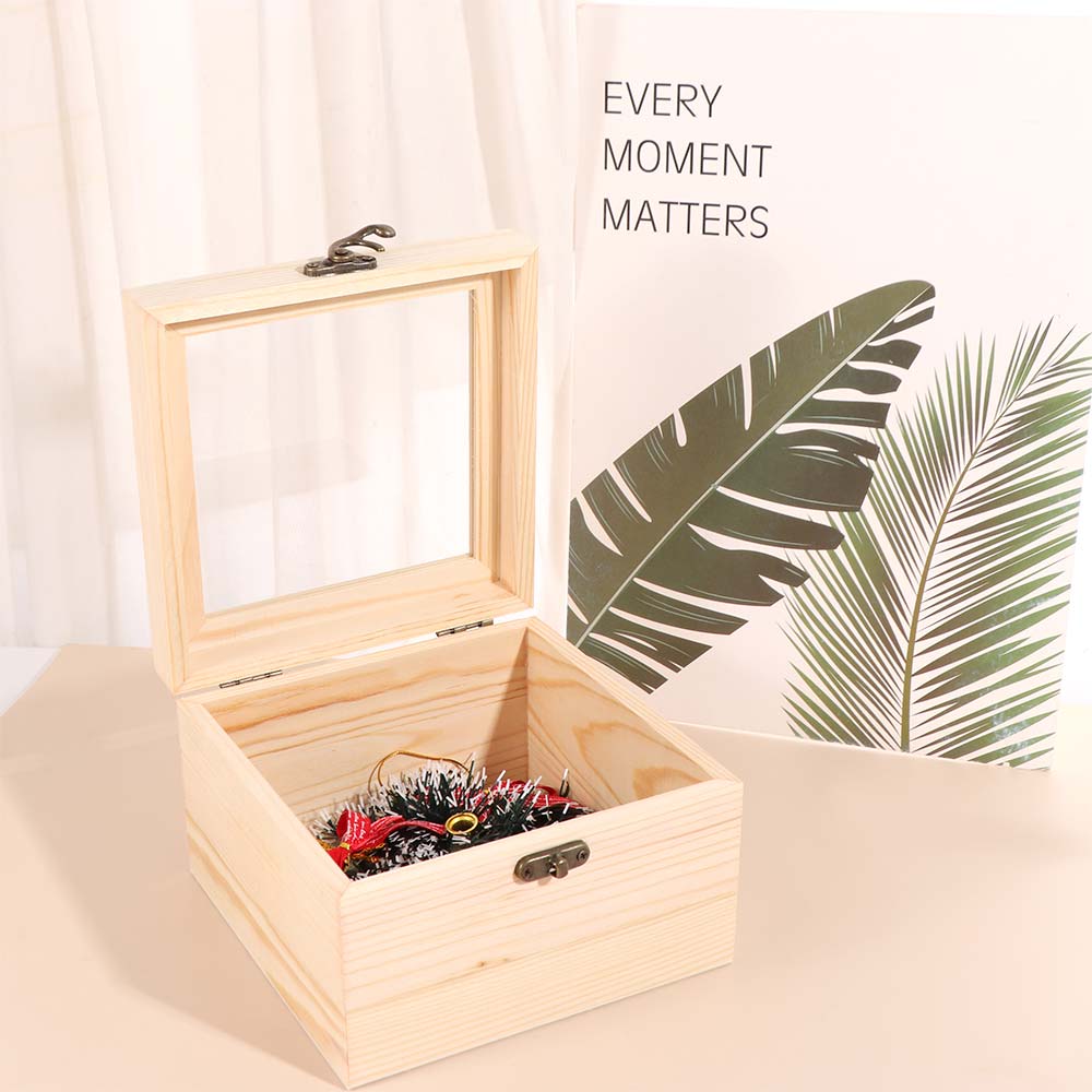 Retro Jewelry Box Rectangular Desktop Organizer Clamshell Container Wooden Storage Box Family