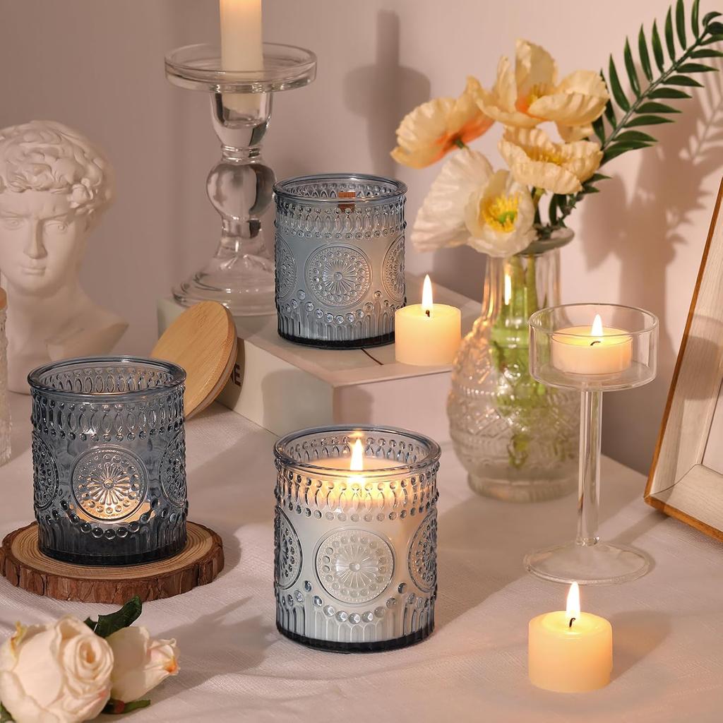 Tall Glass Tea Candle Holder Vintage Depression Green for Wedding Voting Baby Shower Saint Patricks Day Table Centerpiece Decor