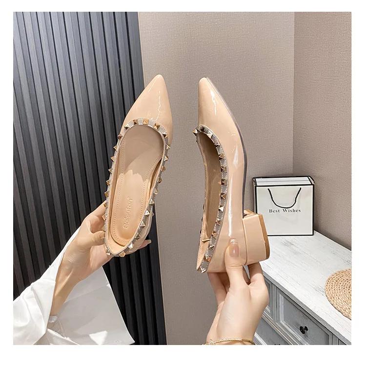 Designer Women Shoes Fashion Rivet Pumps Girl Street Beautiful High Heels Shoes Pointed Toe Dress Shoes