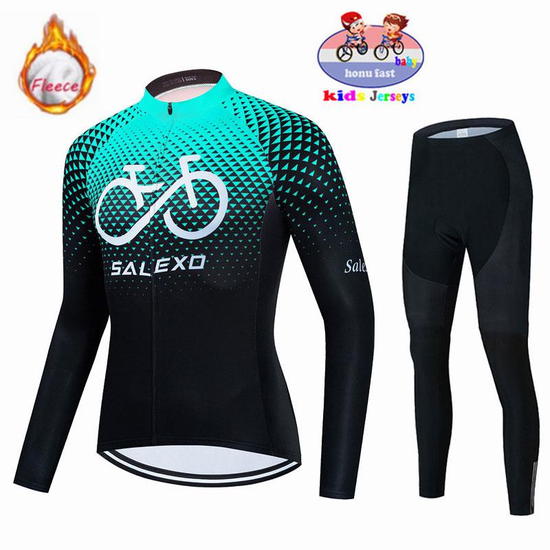 2026 Winter Velvet Warm Cycling Clothing Suit Set Fleece Children's Keep Warm Kids Jersey Bike Suit Jacket Clothes MTB Kids Cycling Trousers Equipage