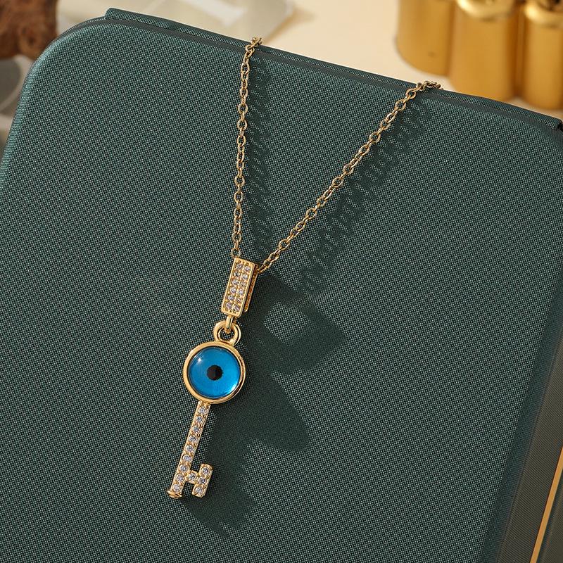 Beliebte Halskette mit blauem bösen Blick aus Titanstahl für Damen – Vielseitiger und personalisierter Schlüsselbeinkettenschmuck