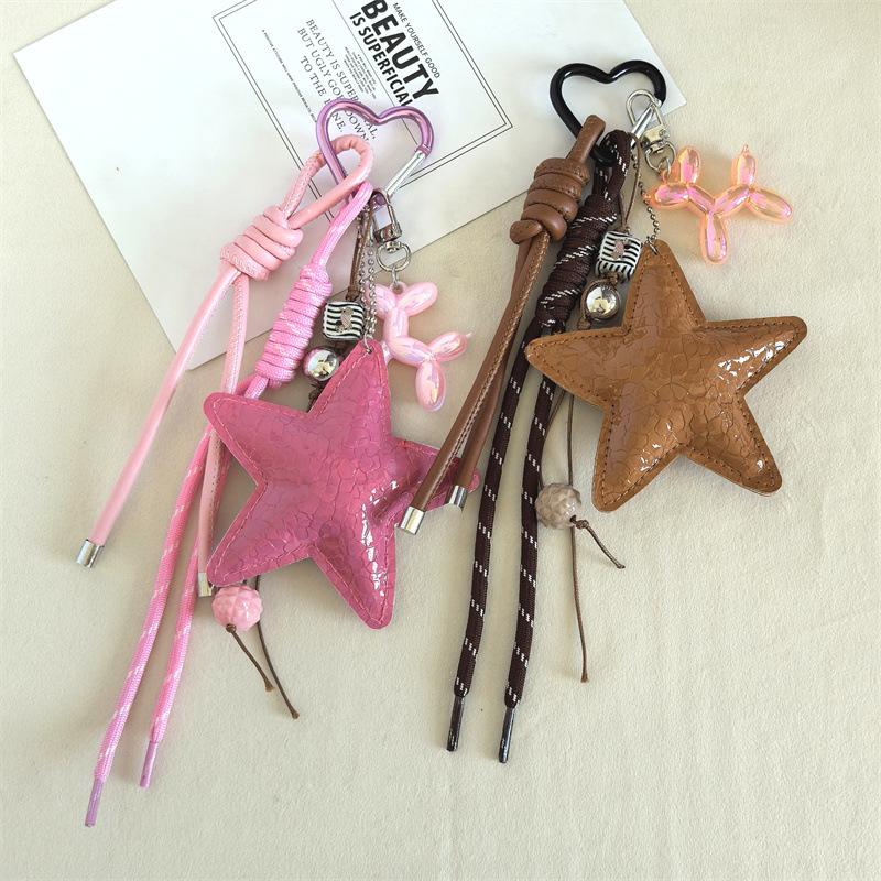 Y2k Leather Rope Keychain Star Cute Dachshund Bag Pendant Creative Cartoon Keyring