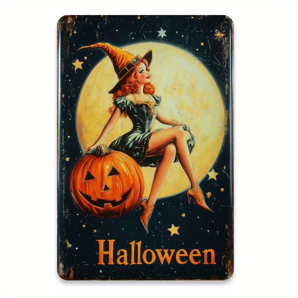 Witch Cat Forest Halloween Sign Metal Tin Sign 20x30 cm Wall Decor