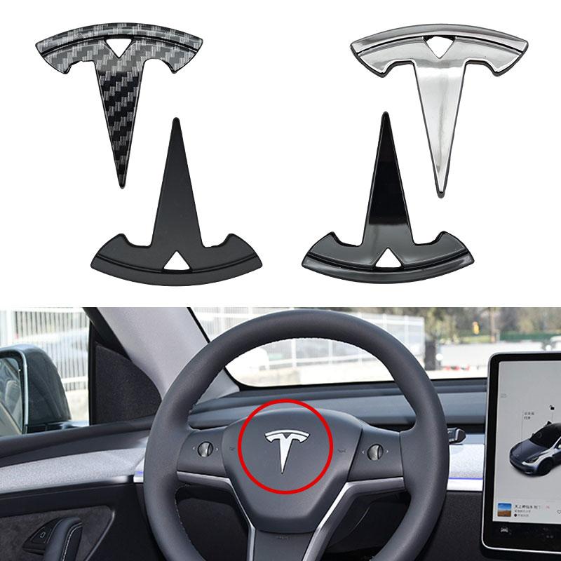 Für Chrome Schwarzes Logo Auto Lenkradabdeckung Aufkleber Abzeichen Emblem Für Tesla Model 3 Y X S Aufkleber Ersatz Zubehör
