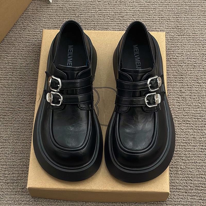 

Черные британские туфли на высоком каблуке и платформе, маленькие кожаные туфли для женщин, новинка лета 2025 года, французские универсальные ретро лоферы на платформе 40 чёрный