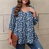 Women's Plus Size Fashion Printed Casual Pleated Round Neck Long Sleeve Top