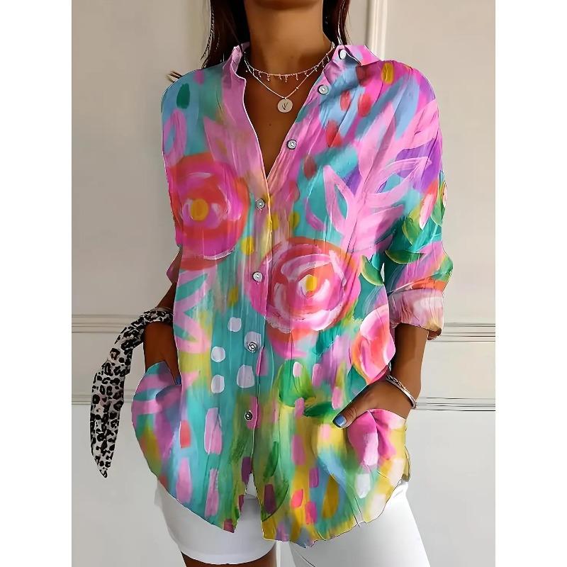 New Women's Shirts Floral Printed Spring Autumn Blouse Lapel Neck Blouse Women Long Sleeve Shirts Womens Clothes Female Clothing