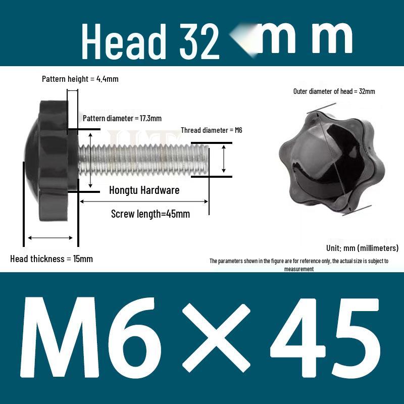 32-Head Rubber Six-Star Plum Blossom Handle Knob M5/M6/M8 Plastic Thumb Screw