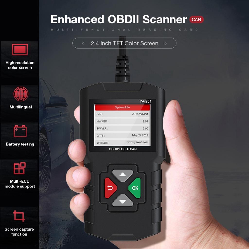 YA-201 OBD2 Car Auto Diagnostic Tool Fault Error Codes Read Clear OBD Automotive Scanner Support for Multiple ECU Modules 12V