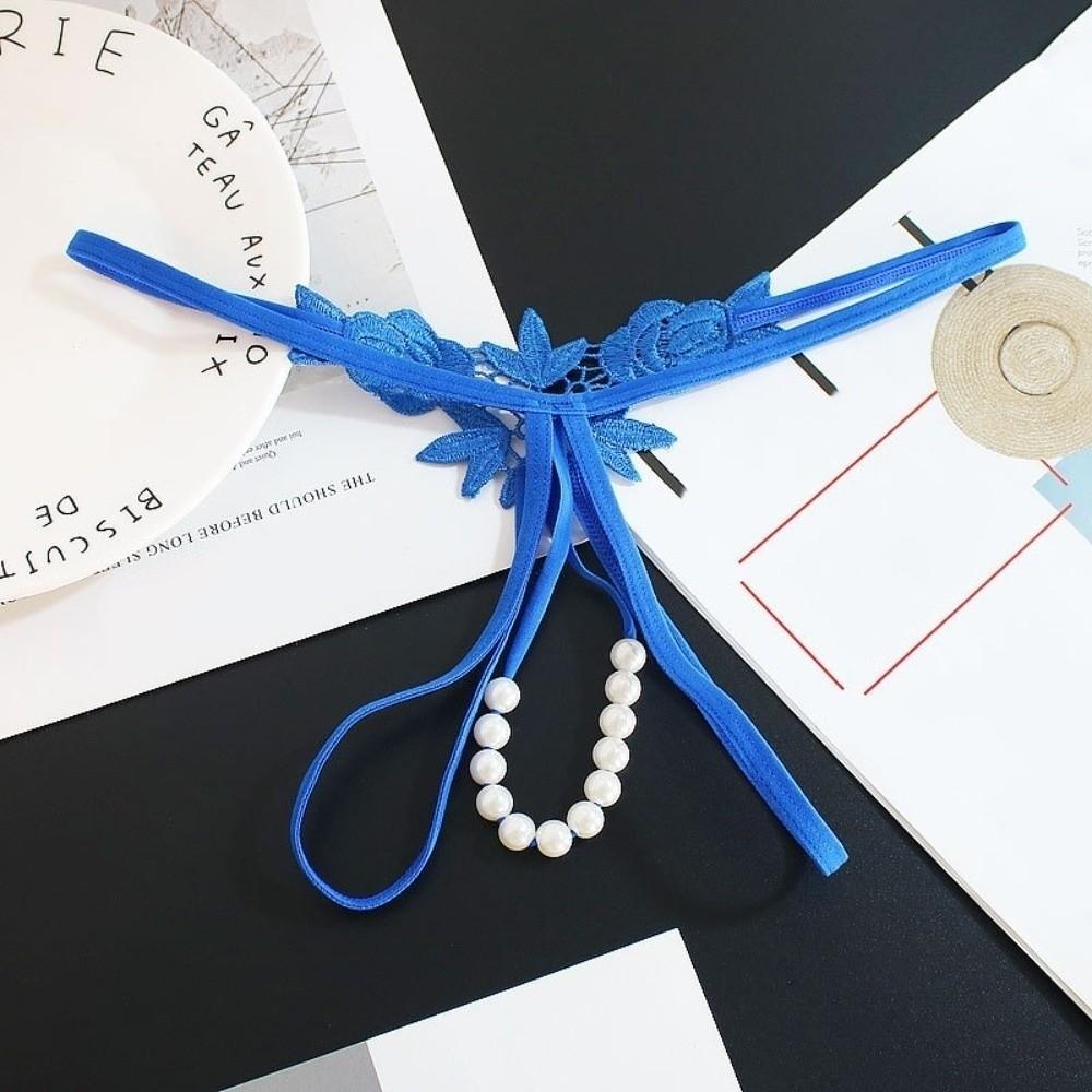 Hollow Open Crotch Lace Pearl Panties Low Waist Thin Belt Thong Valentine's Day Gift