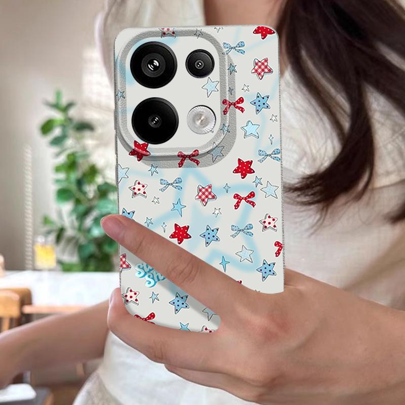 Blue Stars Bowknots Pattern Case For Xiaomi Redmi Note 14 13 Pro 5G 4G 12 11 Funda Xiaomi 14T 13T 11T Pro Leather Texture Silicone Cover