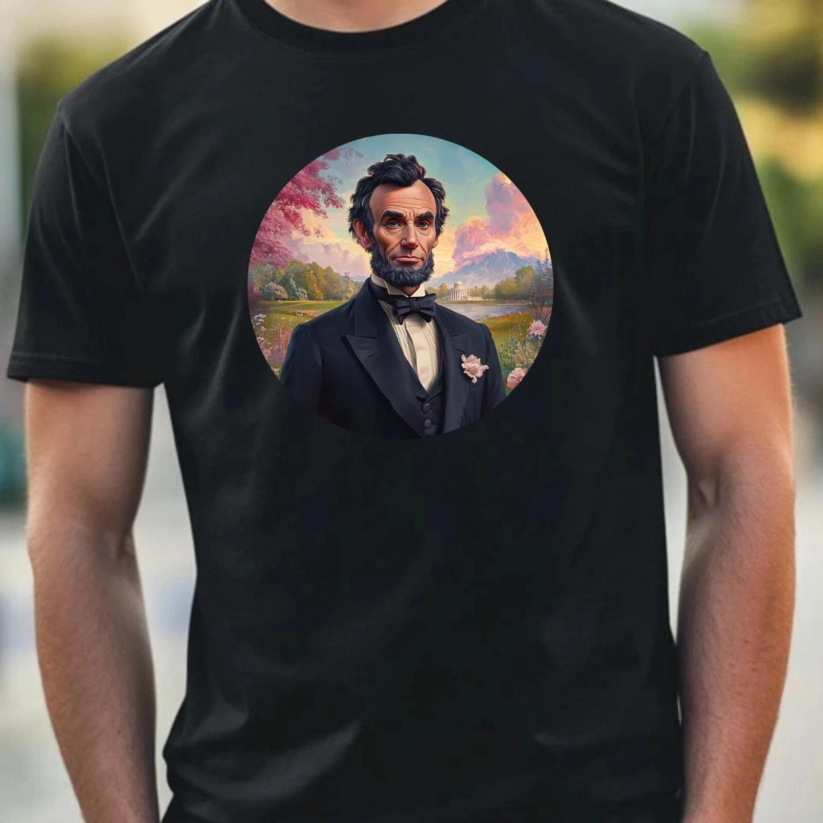 T-Shirt Herren Abraham Lincoln Portrait Motiv Baumwolle Größe XS bis 5XL XS