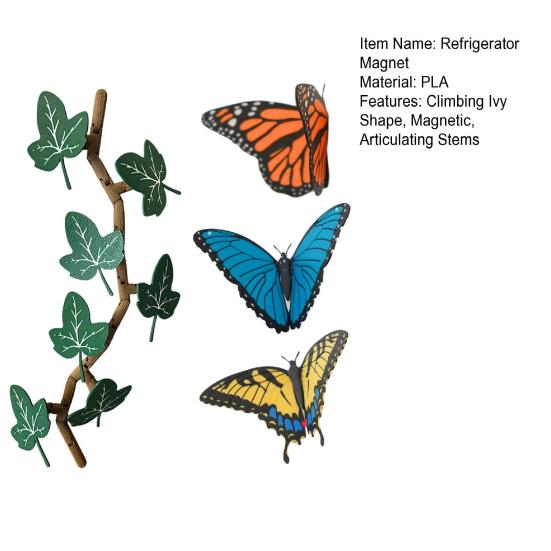 1 Set Climbing Ivy Refrigerator Magnet with Articulating Stems 3D Butterfly Simulated Vine Leaf Plants Fridge Magnet Kitchen Locker Decoration
