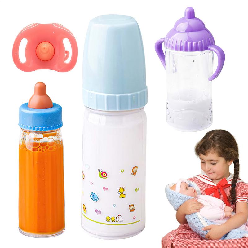 15.2cm/9.3cm Doll Magic Milk Juice Bottles With Pacifier Bibs Fit New Born Dolls Plastic Nipple Bottle Dollhouse Toys Set Reborn