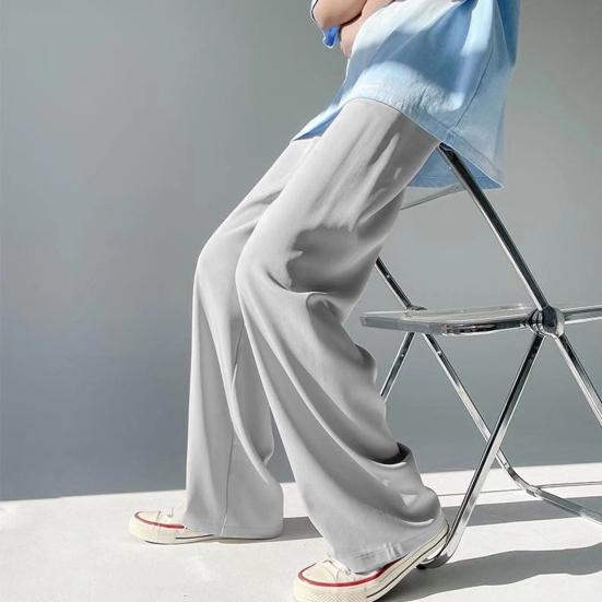 Summer Men Pants Solid Color Elastic Waist Anti-wrinkle Draping Wide Leg Trousers Streetwear