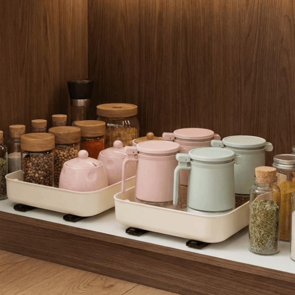 Anti-slip Pull Out Storage Tray Plastic Spice Box Storage Rack Drawer Spice Rack for Living Room