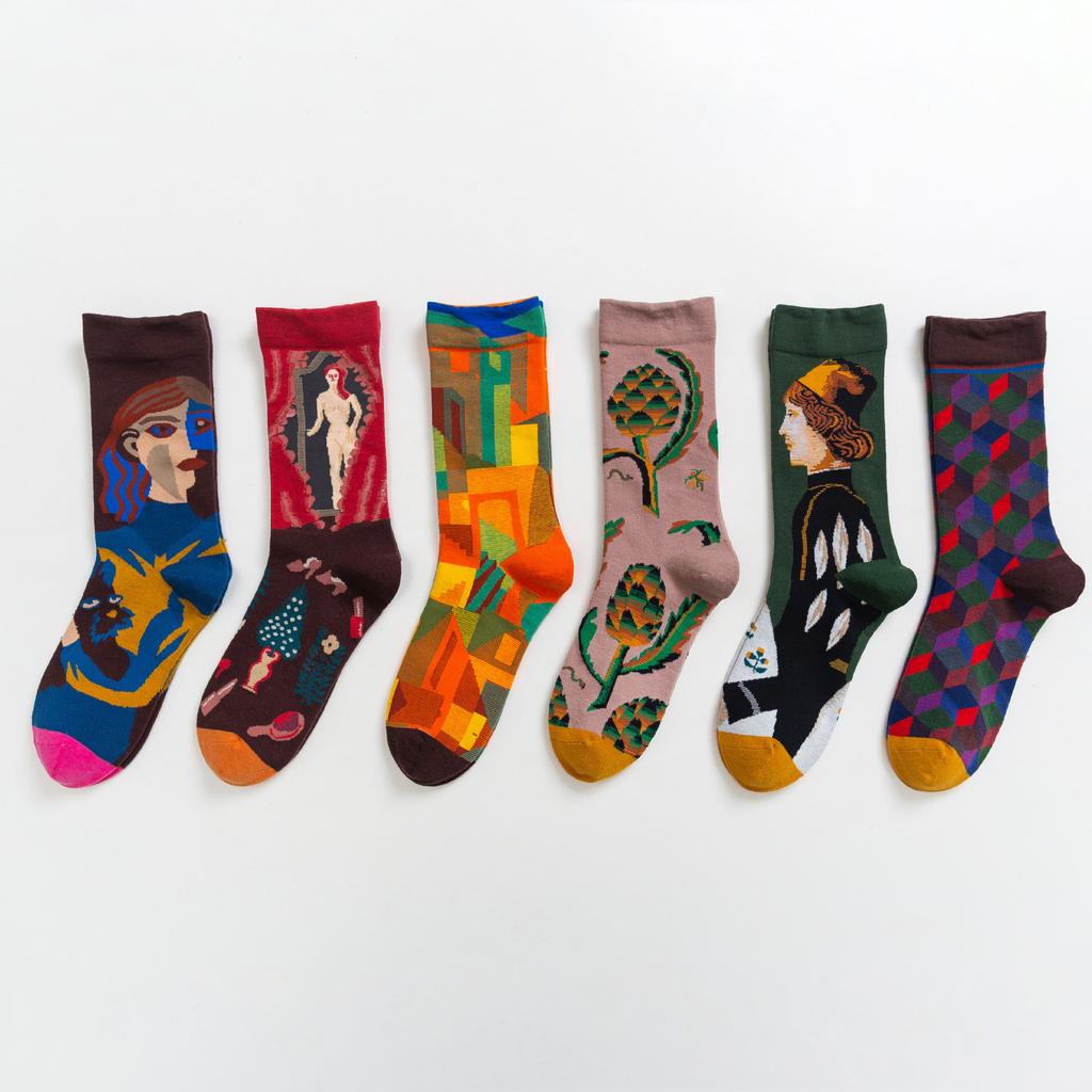 Französische Nischen-Designersocken, Nahtlose Zehenpartie Britischer Stil Retro Paar Vielseitig Trendige Socken, Baumwolle Mittellange Socken