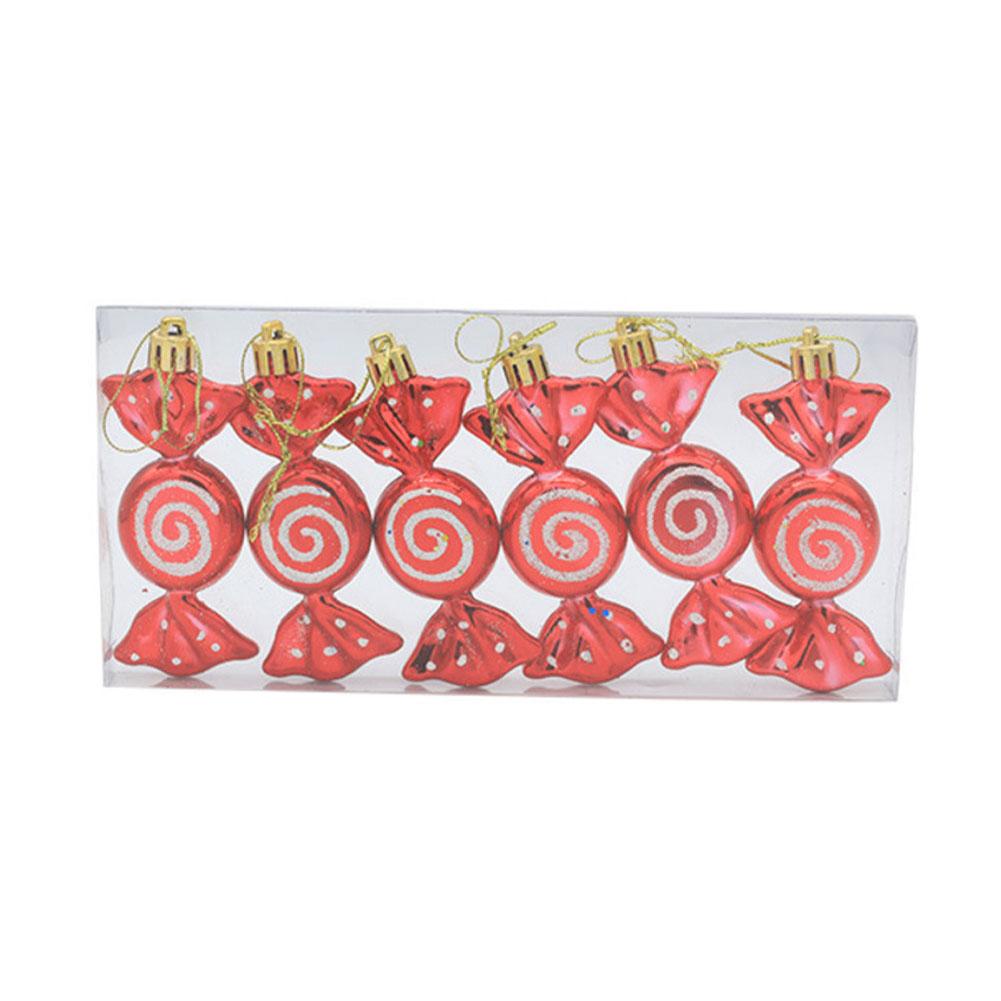 Christmas candy ball ornaments 6PCS plastic with glitter finish for decorative hanging on trees at holiday parties