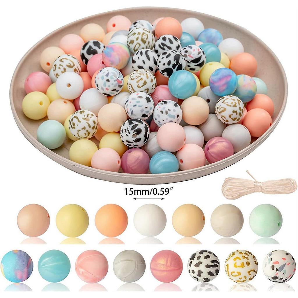 100x DIY Silicone Beads for Bracelet Making Purse Pendant DIY Crafts Making for Keychain Making Kit with Lanyards Multicolor