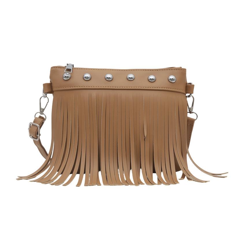 Tassel bag women's bag retro rivet shoulder messenger bag niche design small square bag