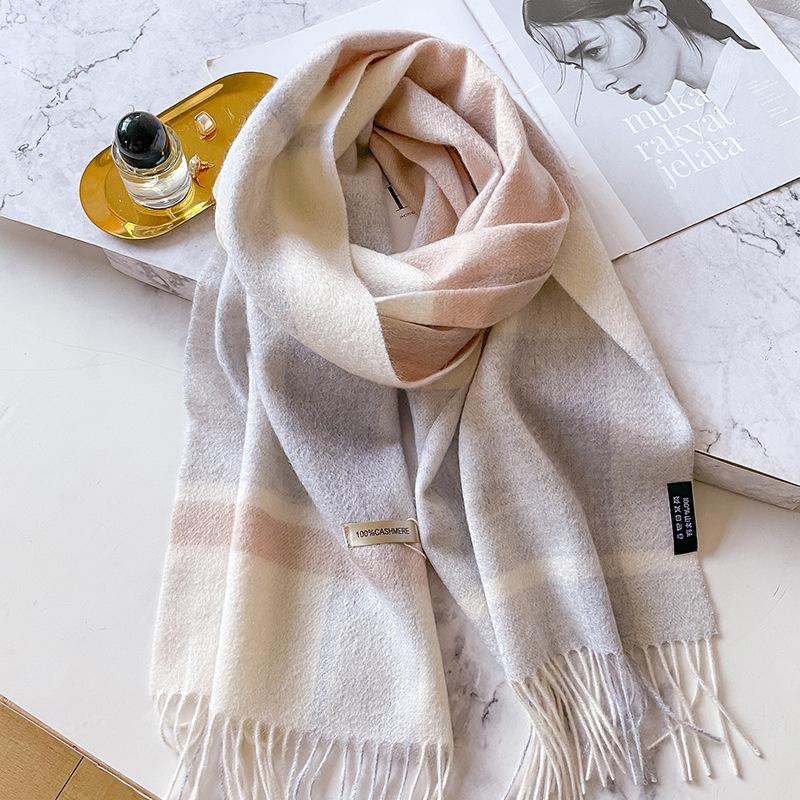 People Mom and Dad Winter Men's and Women's Thickened High-end Men's Pure Cashmere Scarf Plaid Long Grey