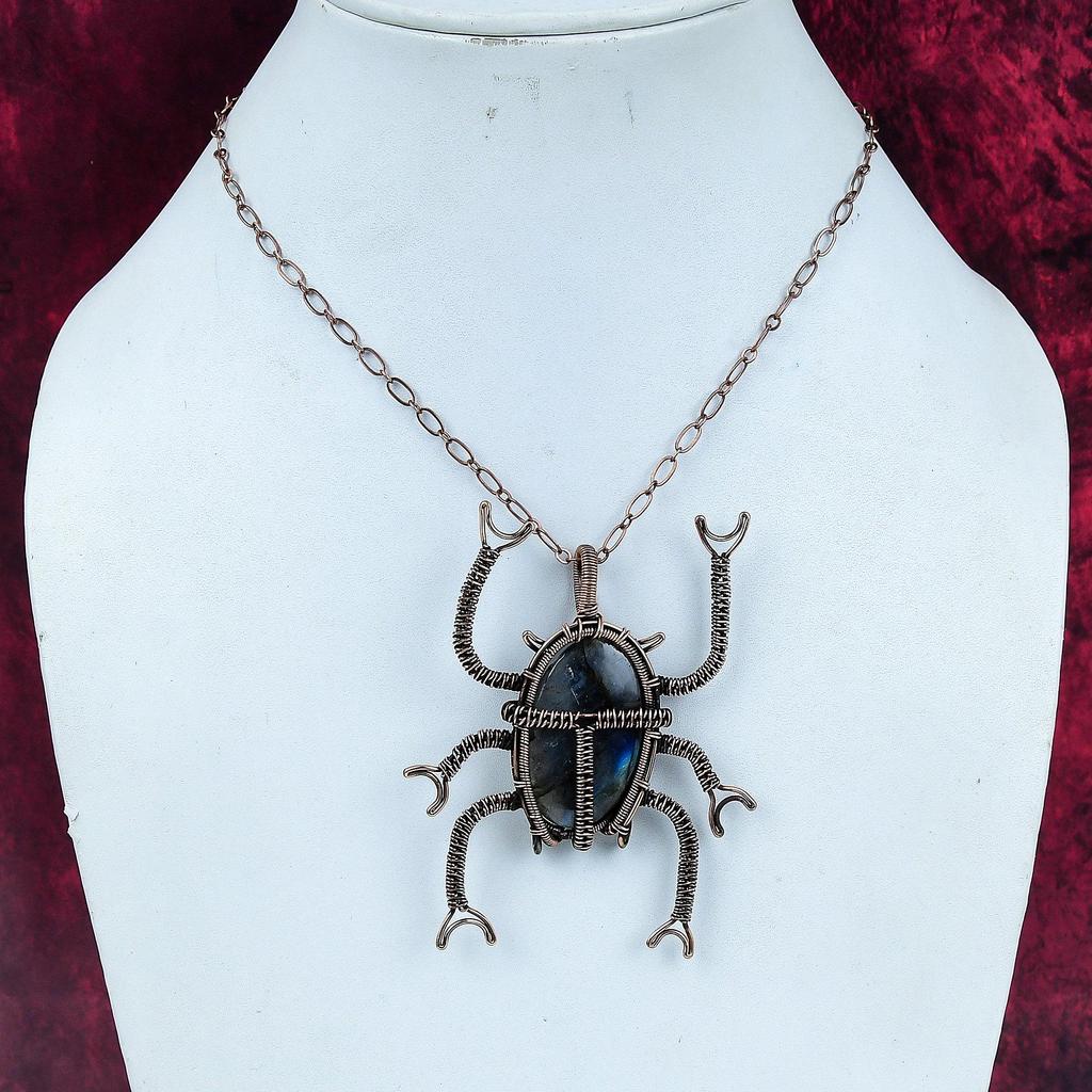 Labradorite Pendant Handmade Beetle Jewelry Copper Wire Wrapped Gemstone Pendant