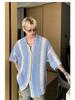 Korean Style Contrast Color Short-Sleeve Shirt - Men's Summer Trendy Loose Lapel Knitted Top