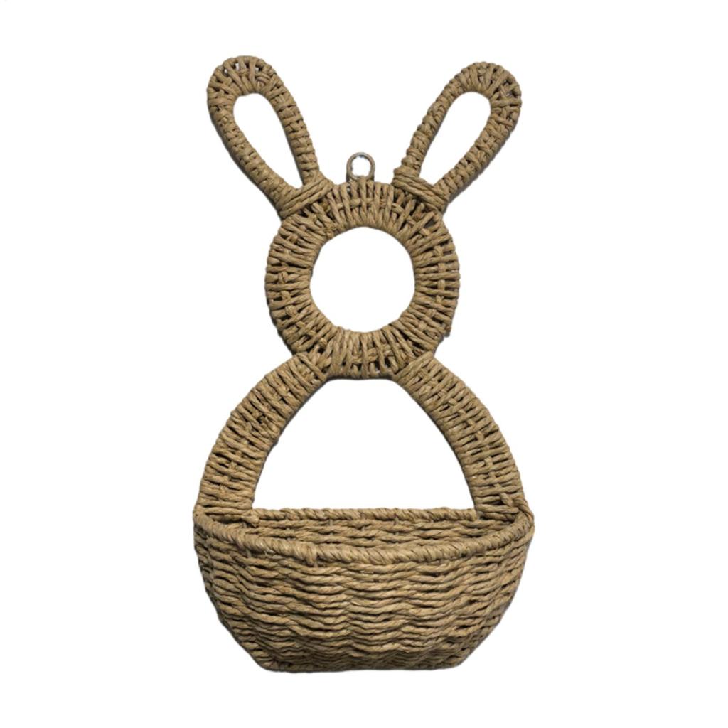 Easter Bunny Wall Basket Rattan Woven Easter Rabbit Decor Wall Pocket Bunny Hand Woven Basket for Home Farmhouse Outdoor Indoor
