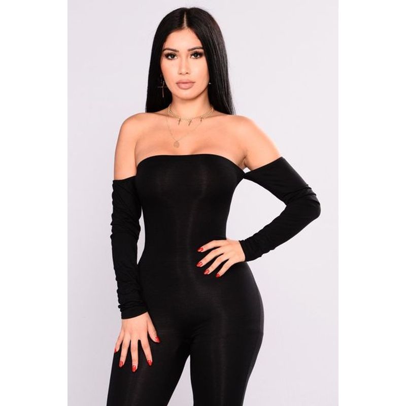 

Black Wrapped Chest Slim Bodysuit Pants Black Chest Wrap Jumpsuit Trousers Black XL