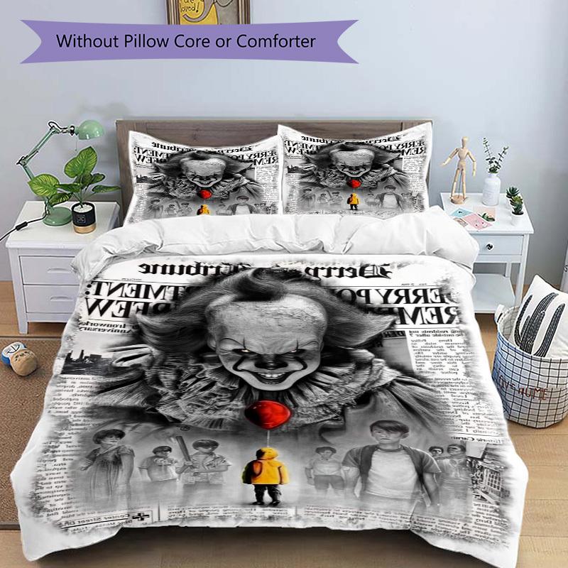 3pcs Clown Horror Movie Poster Duvet Cover Set for Bedroom - Includes 1 Duvet Cover and 2 Pillowcases (Core Not Included) yy251015210