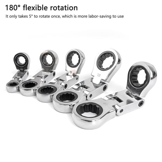 5Pcs/Set Ratchet Wrench Set with Storage Bag Metric Telescopic Head Flex Head Stubby Wrenches Sturdy Short Wrench Set