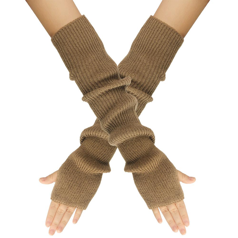 Autumn and Winter Knitted Gloves Women Warm Solid Color Extended Arm Cover Long Finger Sleeves Exposed Gloves Fingerless Gloves