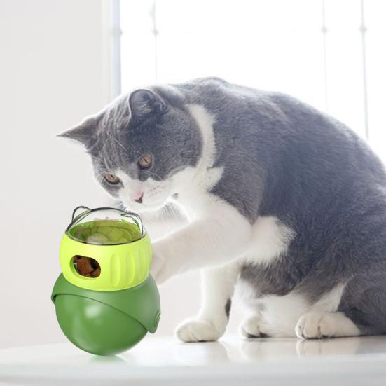 Cat Treat Dispenser Puzzle Toy Interactive Tumbler Puzzle Feeder Auto-Balancing Owl Food Leaking Slow Feeder for Indoor Cats Training