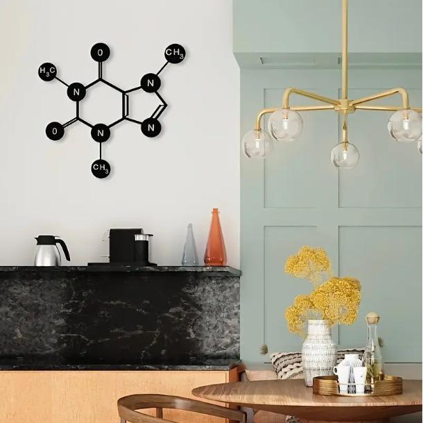 Caffeine Molecule Metal Wall Art: Aesthetic Kitchen Decor Sign