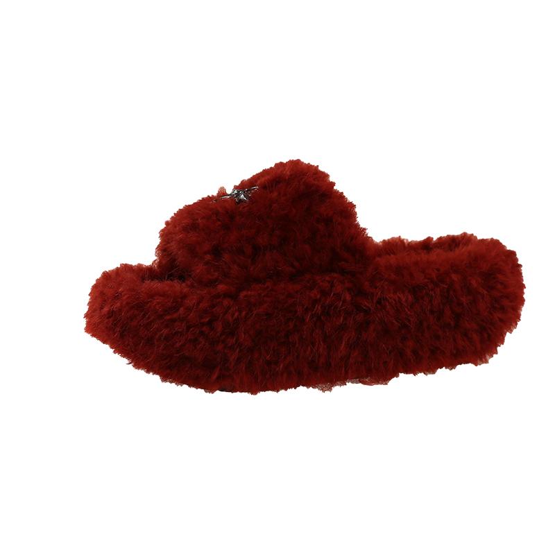 Fashion 2025 Popular Plush Slippers Women's Autumn and Winter New Household Anti-slip Increase Thick-soled Women's Warm Cotton Slippers