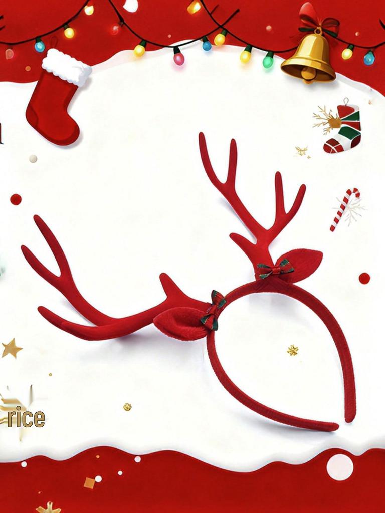 Kerst Rendier Gewei Hoofdband - Bruin & Rood, Volwassen Maat